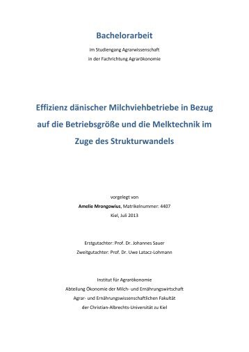 Bachelorarbeit Effizienz dÃ¤nischer Milchviehbetriebe in Bezug auf ...