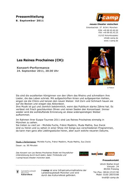 Les Reines Prochaines (CH): - Neues Theater MÃ¼nchen