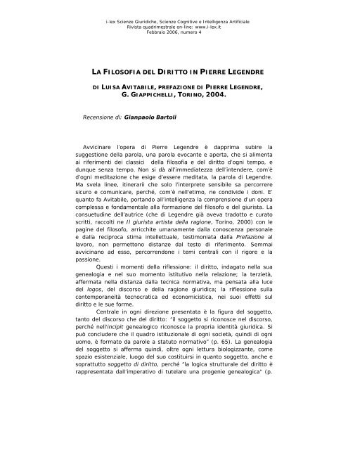 La filosofia del diritto in Pierre Legendre - I-LEX
