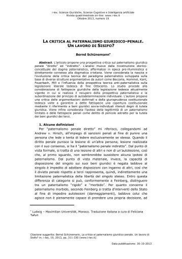 la critica al paternalismo giuridico-penale. un lavoro di sisifo? - I-LEX