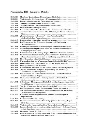 Pressemitteilungen Januar bis Oktober 2013 - Herzog August ...