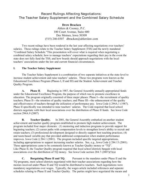 The Teacher Salary Supplement and the Combined Salary Schedule