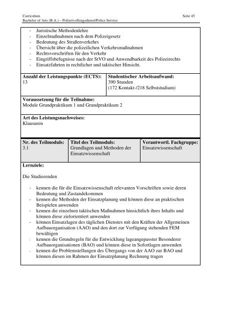 Curriculum 36 Jg 08.08.2013 - Hochschule fÃ¼r Polizei