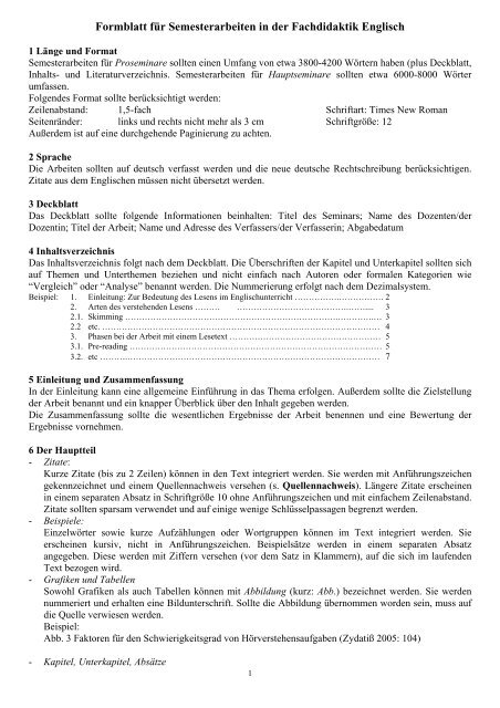 Style sheet for term papers in English Linguistics