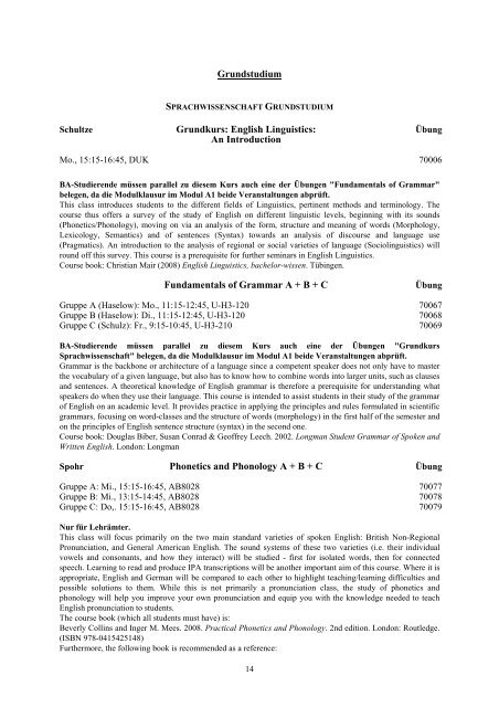 Semesterinformationen Anglistik/Amerikanistik - Institut fÃ¼r Anglistik ...