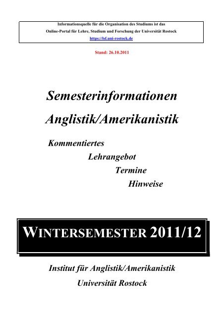 Wintersemester 2011/12 - Institut fÃ¼r Anglistik/Amerikanistik ...