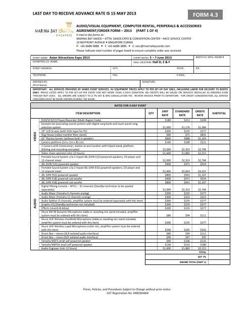 Audio/Visual & Computer Rental Form - IAAPA