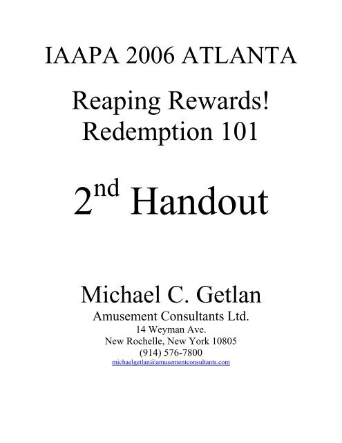 Reaping Rewards from Redemption Handout -2 (Size: 61kb) - IAAPA