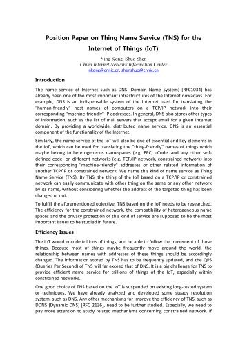 Position Paper on Thing Name Service (TNS) - Internet Architecture ...