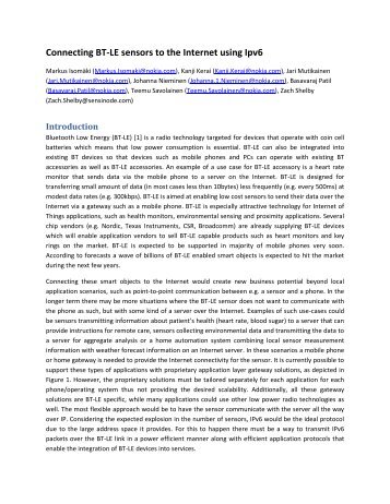 Connecting BT-LE sensors to the Internet using Ipv6