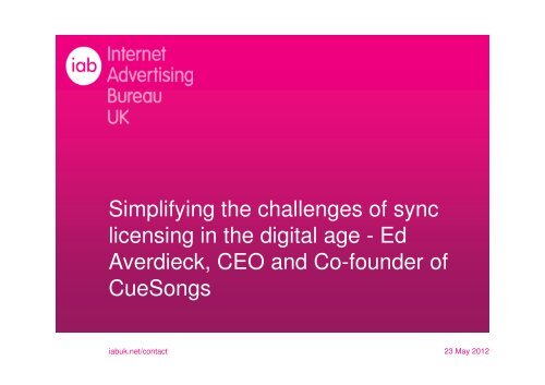 Ed Averdieck, CEO and Co-founder of CueSongs - IAB UK