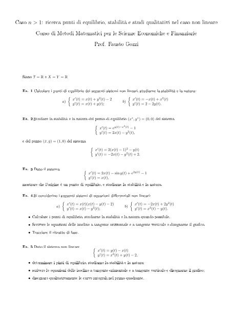 Caso n > 1: ricerca punti di equilibrio, stabilitÃ  e studi qualitativi nel ...