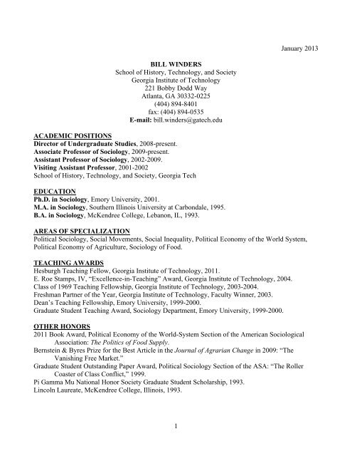 Curriculum Vitae - Ivan Allen College - Georgia Institute of Technology