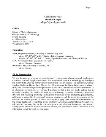 Curriculum Vitae Osvaldo Cleger ocleger3@mail.gatech.edu Office ...