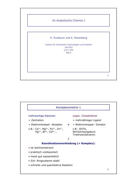 Vo Analytische Chemie I Komplexometrie 1