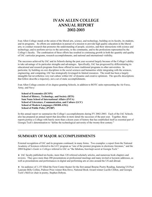 IVAN ALLEN COLLEGE ANNUAL REPORT 2002-2003