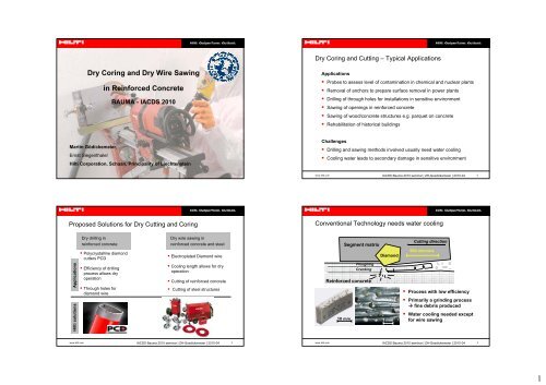 Dry Coring and Dry Wire Sawing in Reinforced Concrete