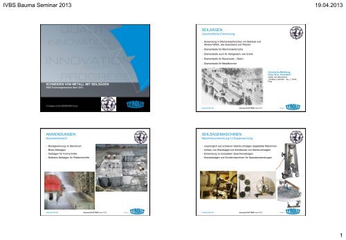 IVBS Bauma Seminar 2013: Schneiden von Metall mit SeilsÃ¤gen