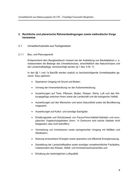 Entwurf der BegrÃ¼ndung, Teil B (Umweltbericht ... - Stadt Dortmund