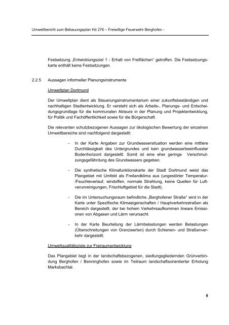 Entwurf der BegrÃ¼ndung, Teil B (Umweltbericht ... - Stadt Dortmund