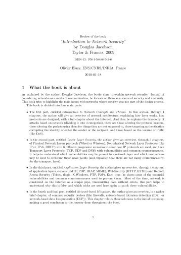 Introduction to Network Securityâ by Douglas Jacobson Taylor ...