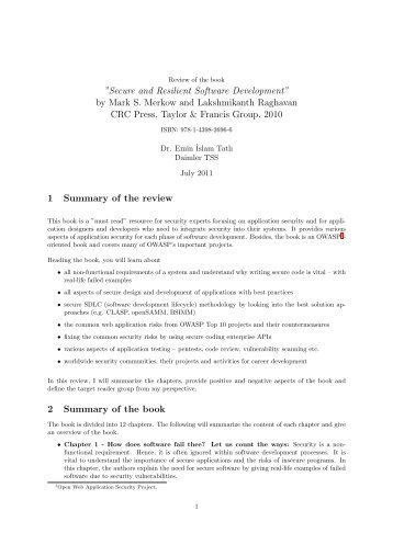 Secure and Resilient Software Developmentâ by Mark S. Merkow ...