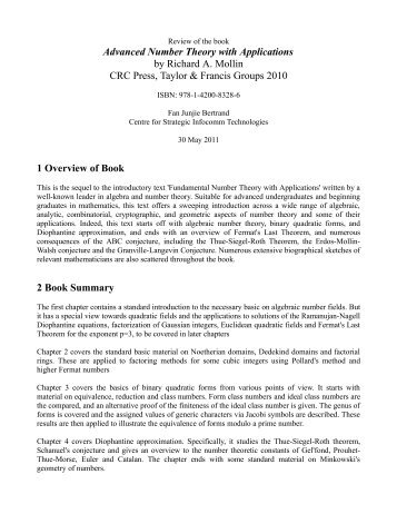 Review of the book Advanced Number Theory with Applications