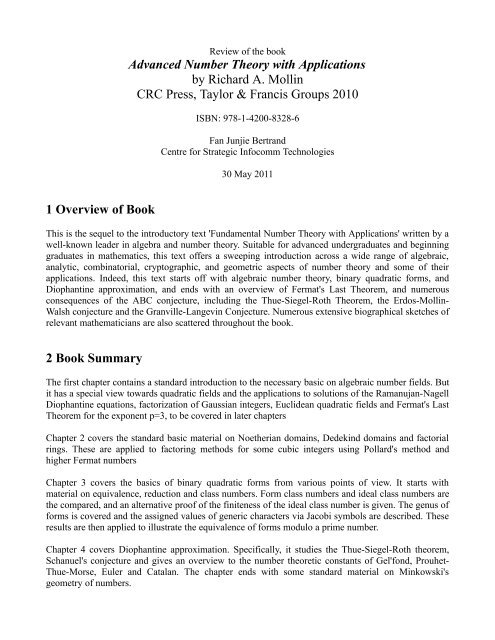 basic number theory review basic number theory review