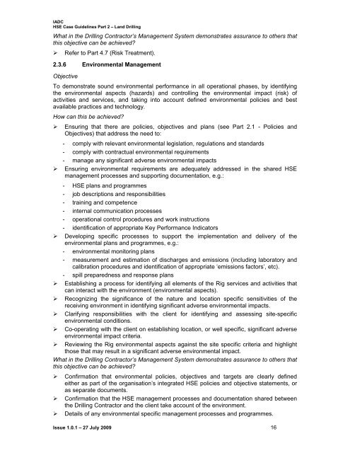 IADC HSE Case Guidelines for Land Drilling Units - Issue 1.0.1