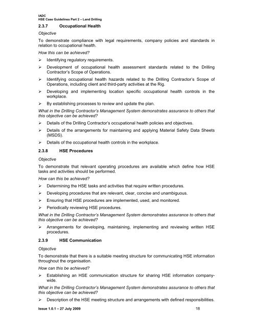 IADC HSE Case Guidelines for Land Drilling Units - Issue 1.0.1