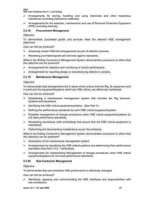 IADC HSE Case Guidelines for Land Drilling Units - Issue 1.0.1