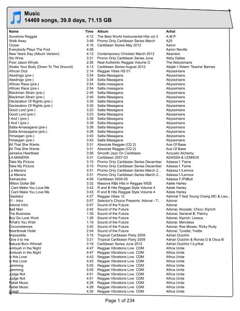 VIEW REGGAE SONG LIST - Intuit Websites