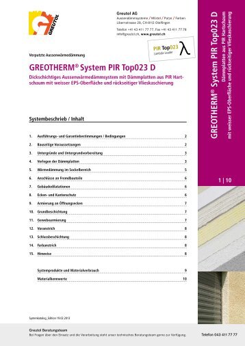 GREOTHERMÂ® System PIR Top023 D - Greutol AG