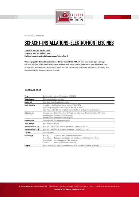 Produktbeschrieb als PDF - Schreinerei R. Brunner AG, ZÃ¼rich