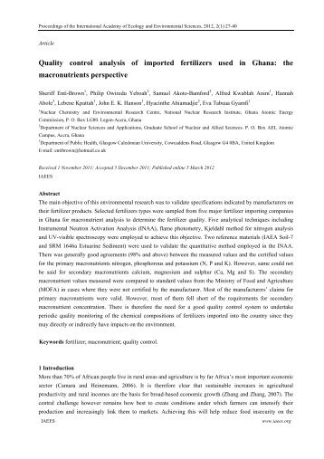 Quality control analysis of imported fertilizers used in Ghana: the ...