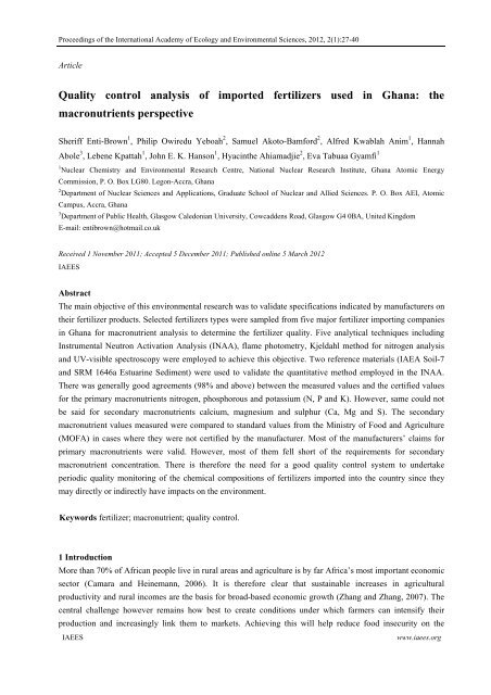 Quality control analysis of imported fertilizers used in Ghana: the ...