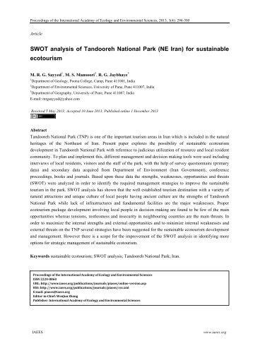 SWOT analysis of Tandooreh National Park (NE Iran) for sustainable ...