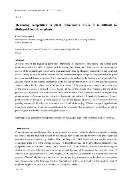 Measuring competition in plant communities where it is difficult to ...