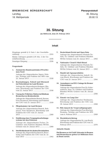 35. Sitzung - Bremische BÃ¼rgerschaft