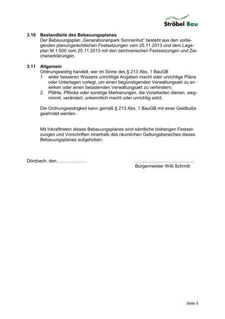 Planungsrechtliche Festsetzungen zum Bebauungsplan - Gemeinde ...