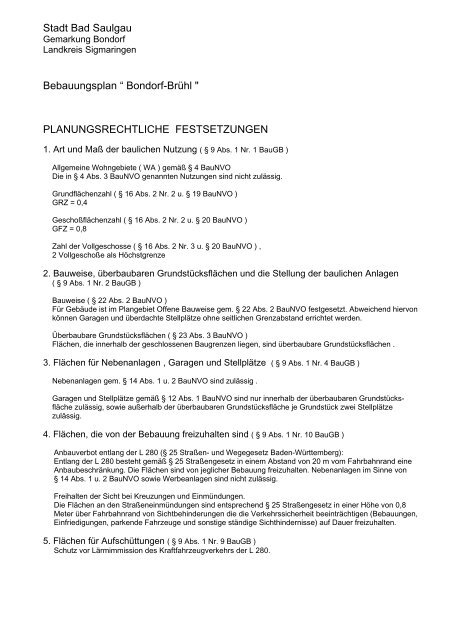 Bondorf-BrÃ¼hl " PLANUNGSRECHTLICHE FESTSETZUNGEN