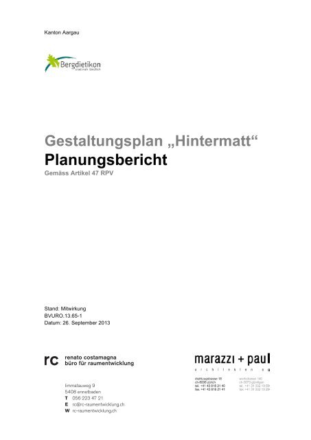 Planungsbericht - Bergdietikon