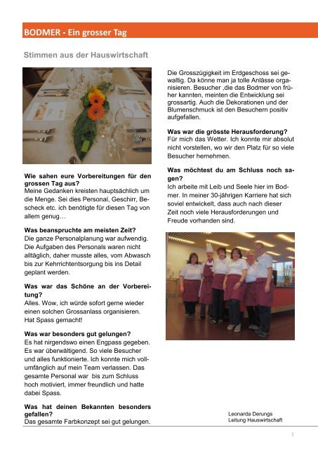 Hauszeitung Sommer 2013 - Alterssiedlung Bodmer Chur