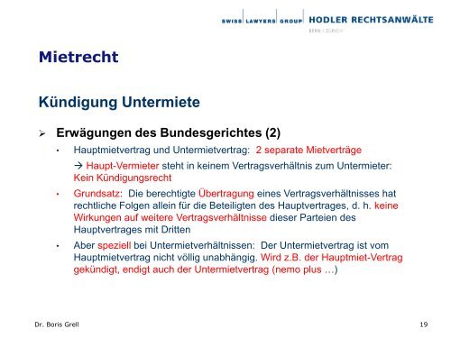 Die jÃ¼ngste Rechtsprechung des Bundesgerichts zum Immobilienrecht