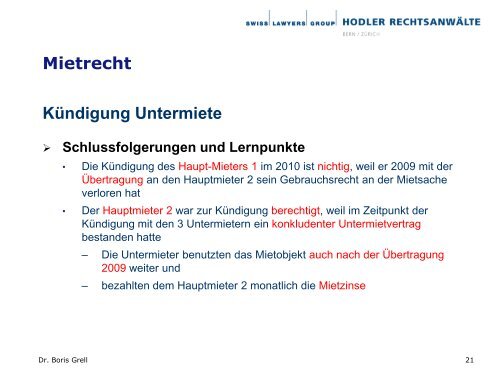 Die jÃ¼ngste Rechtsprechung des Bundesgerichts zum Immobilienrecht