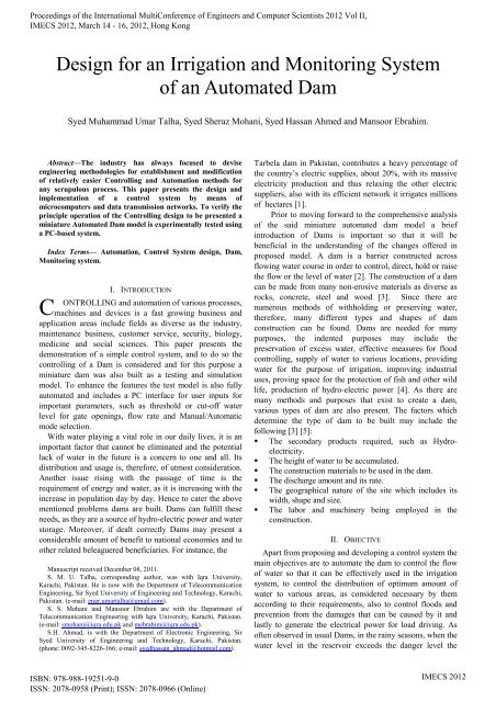 Design for an Irrigation and Monitoring System of an Automated Dam
