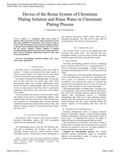 Devise of the Reuse System of Chromium Plating Solution and ...