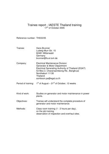 Trainee report - IAESTE Thailand training