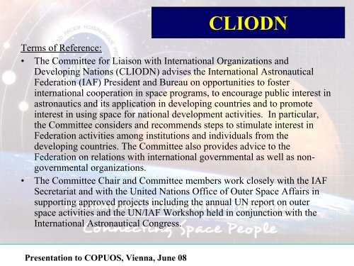 UN-COPUOS Committee presentation - IAF home page