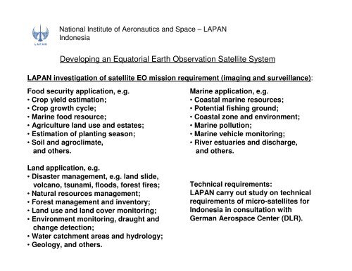 Developing an Equatorial Earth Observation Satellite System
